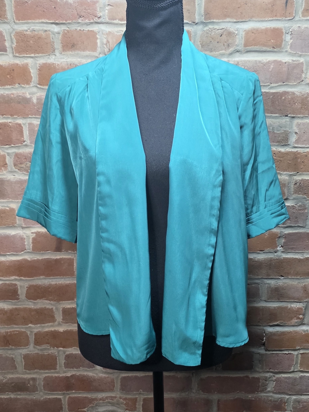 Forever 21 Teal Green Silky Satin Open Front Kimono Jacket Shrug Large